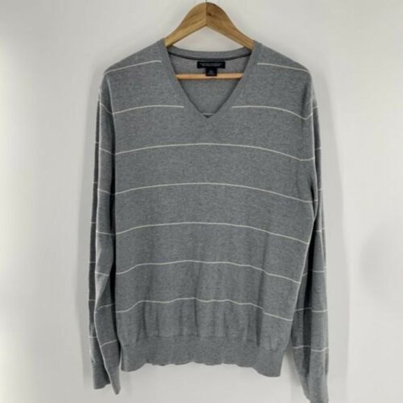 Banana Republic Other - Banana Republic Mens's Large Sweater Silk Cashmere Blend Gray Stripe V-Neck